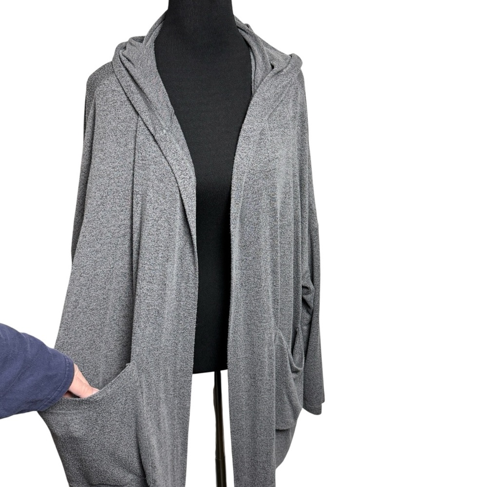 Young Fabulous & Broke Gray Cardigan Women’s L  Hooded Open Front Long Pockets - Picture 4 of 8